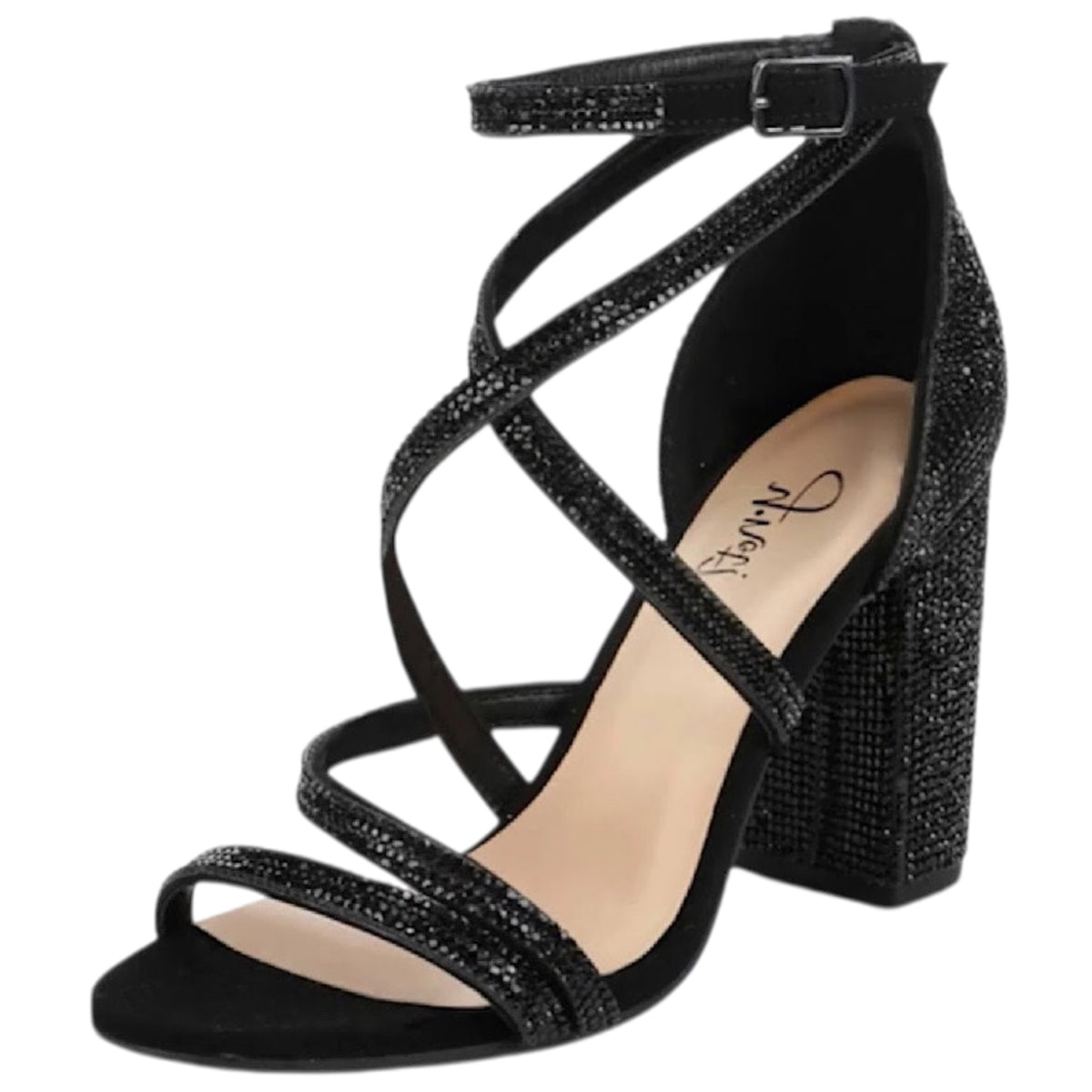 FD Black Bedazzled Ankle Strap Dress Heel
