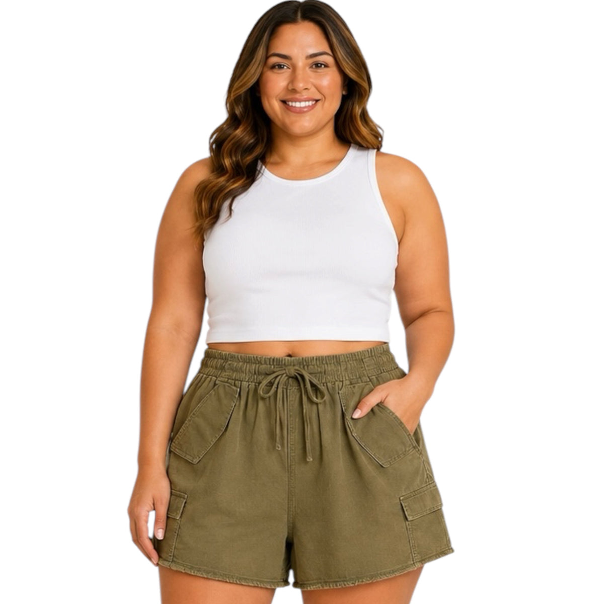 Curvy Olive Cargo Shorts