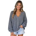 Grey Oversize Striped V-Neck Button Down Cardigan