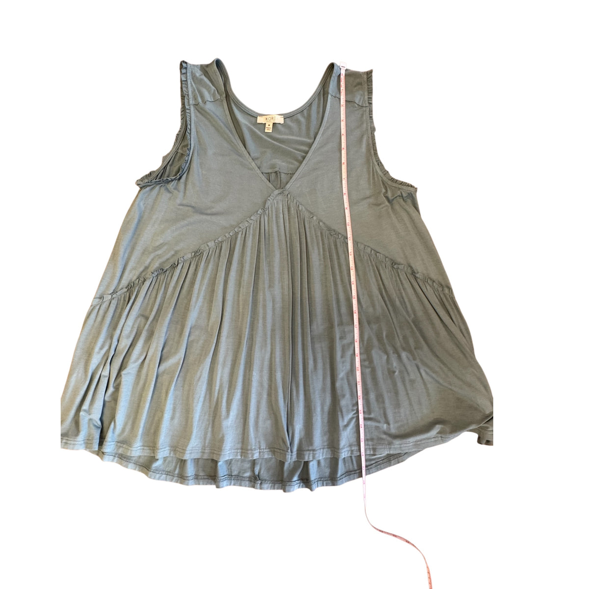 Kori Sage Ruffled Hem Tank Top Size M-RF
