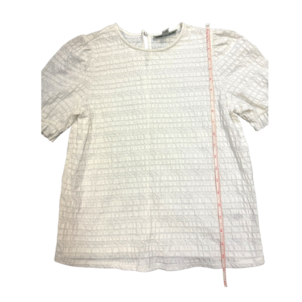 Rye Grass White Textured Blouse with Ruffle Hem Sleeves Size S-RF