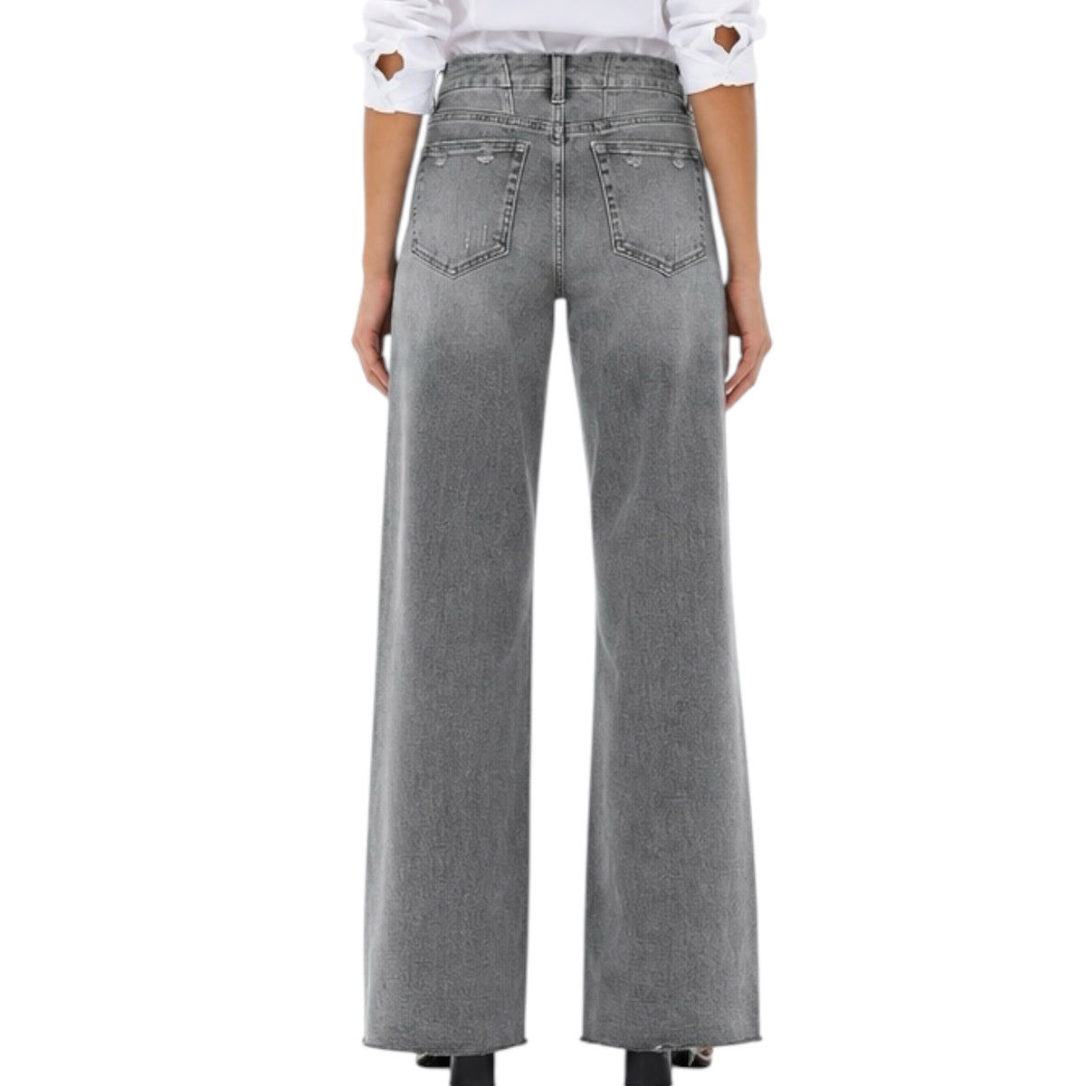 oneso OSW8019 Light Grey M/R Wide Leg W Raw Hem