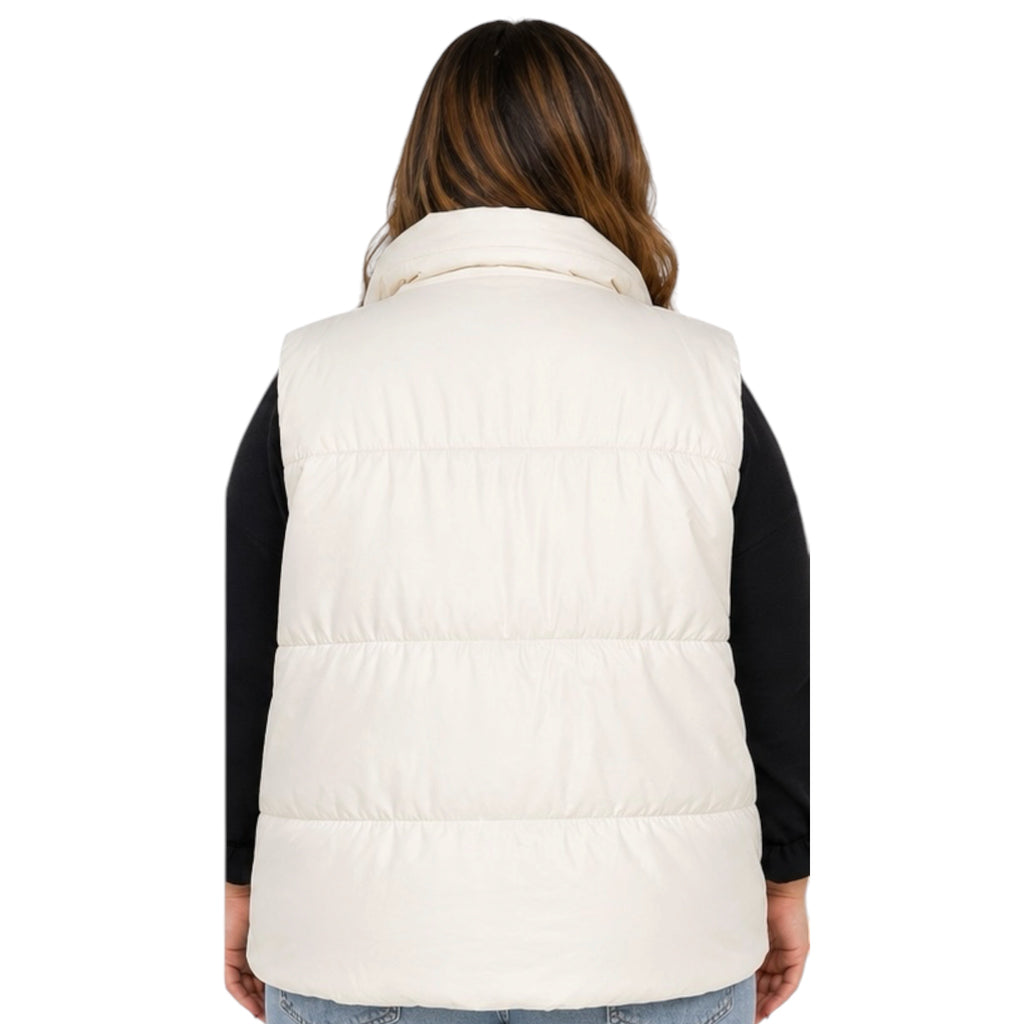 Plus Ivory Solid Zip Up Puffer Vest