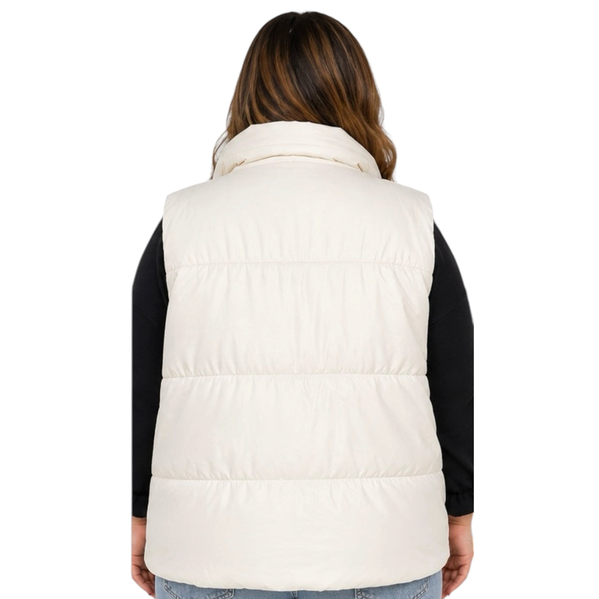 Plus Ivory Solid Zip Up Puffer Vest