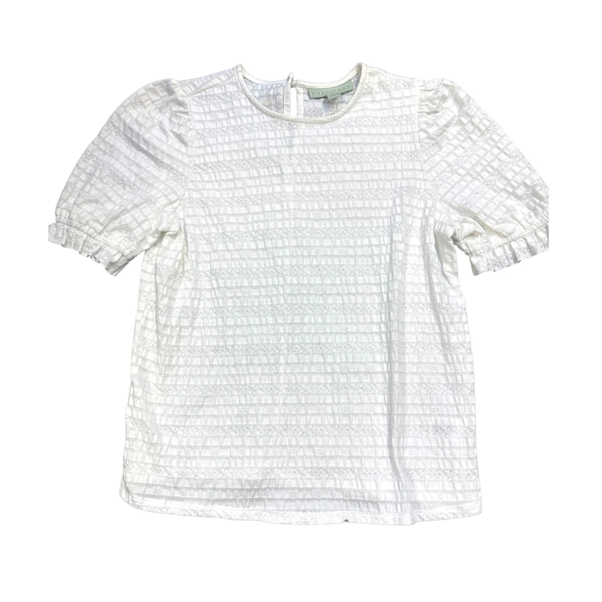 Rye Grass White Textured Blouse with Ruffle Hem Sleeves Size S-RF