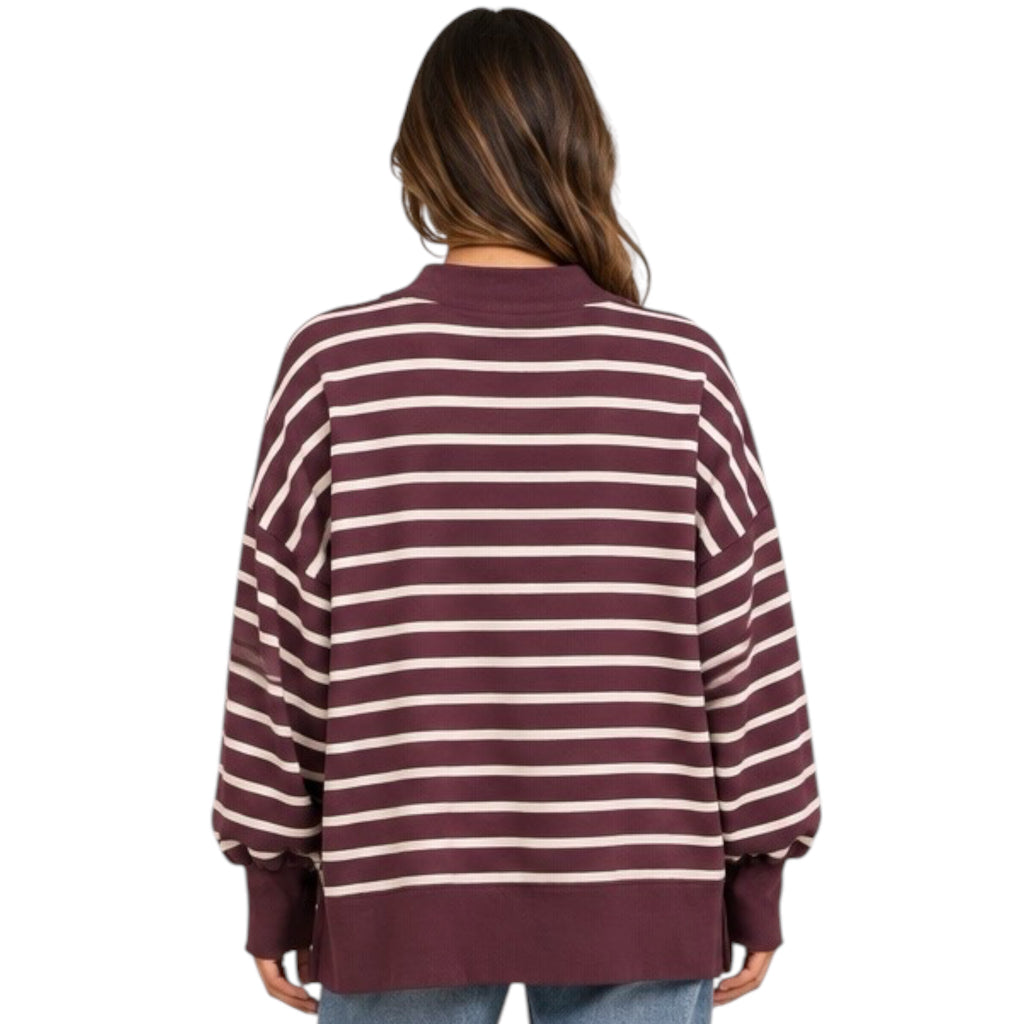 Mock Neck Striped Sweatshirt