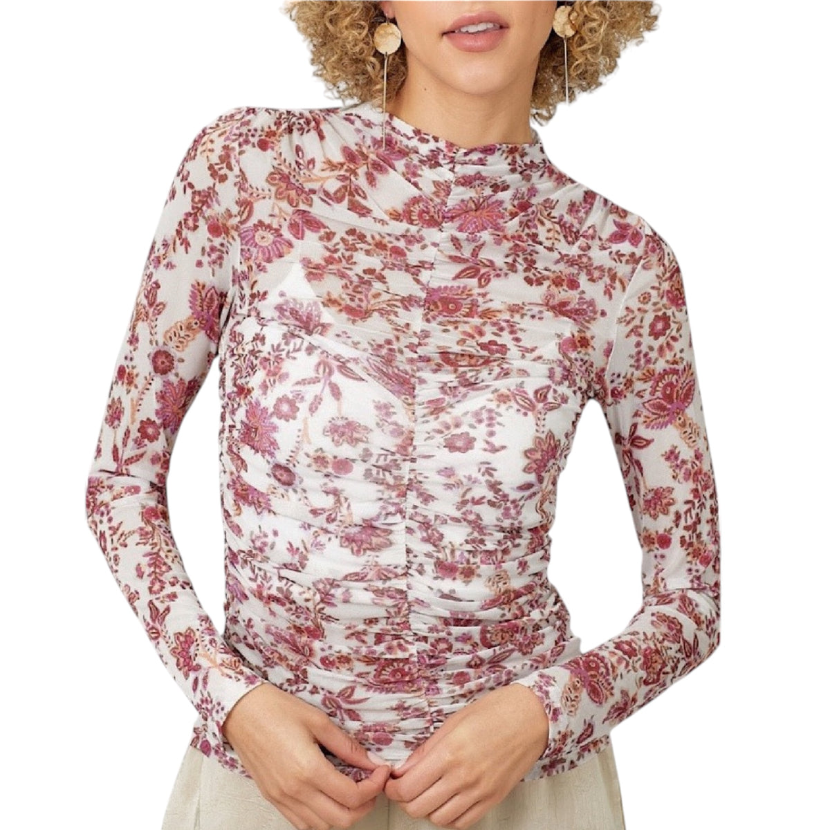 Ivory Mock Neck Ruching Top