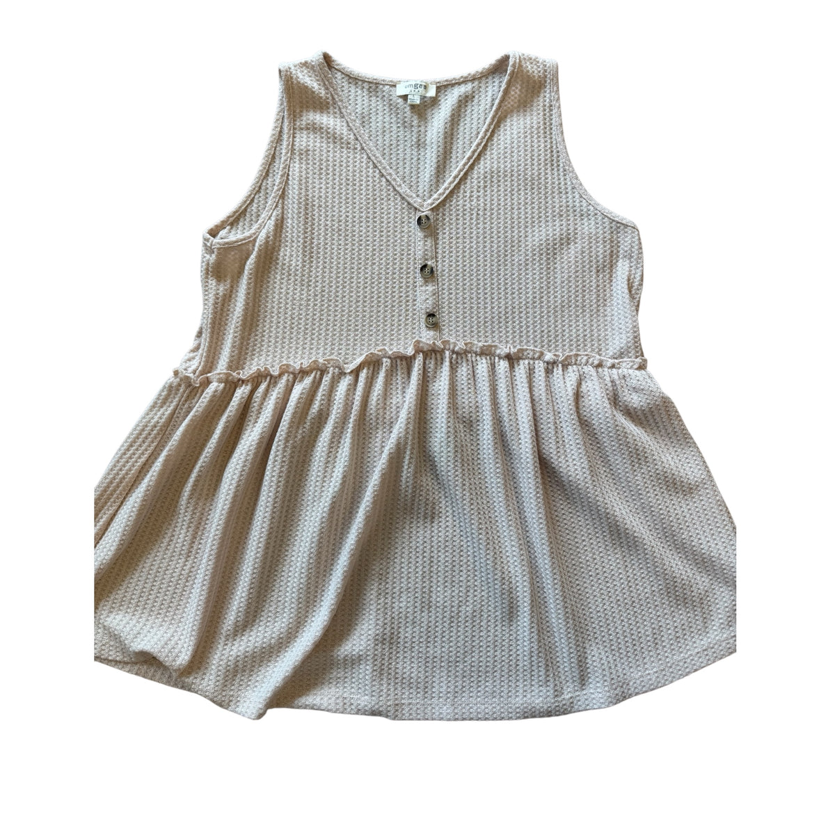 Umgee Waffle Knit Sleevless Oatmeal Top Size Large - RF