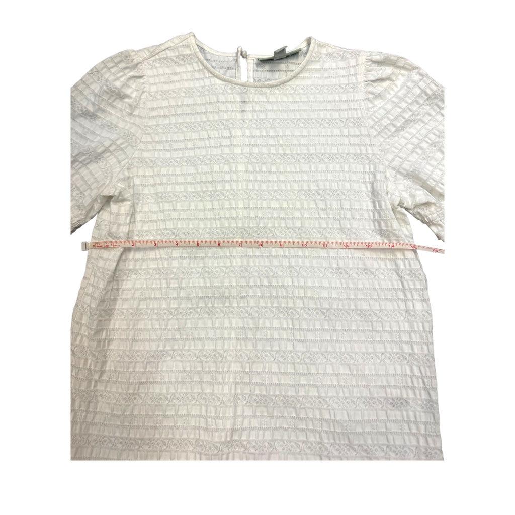 Rye Grass White Textured Blouse with Ruffle Hem Sleeves Size S-RF