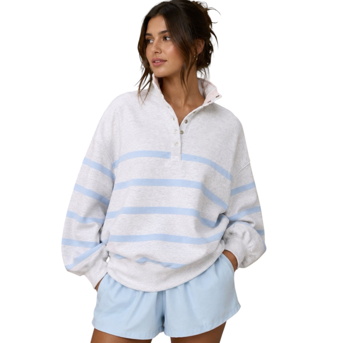 White Melange/Sky Addison Striped Pullover