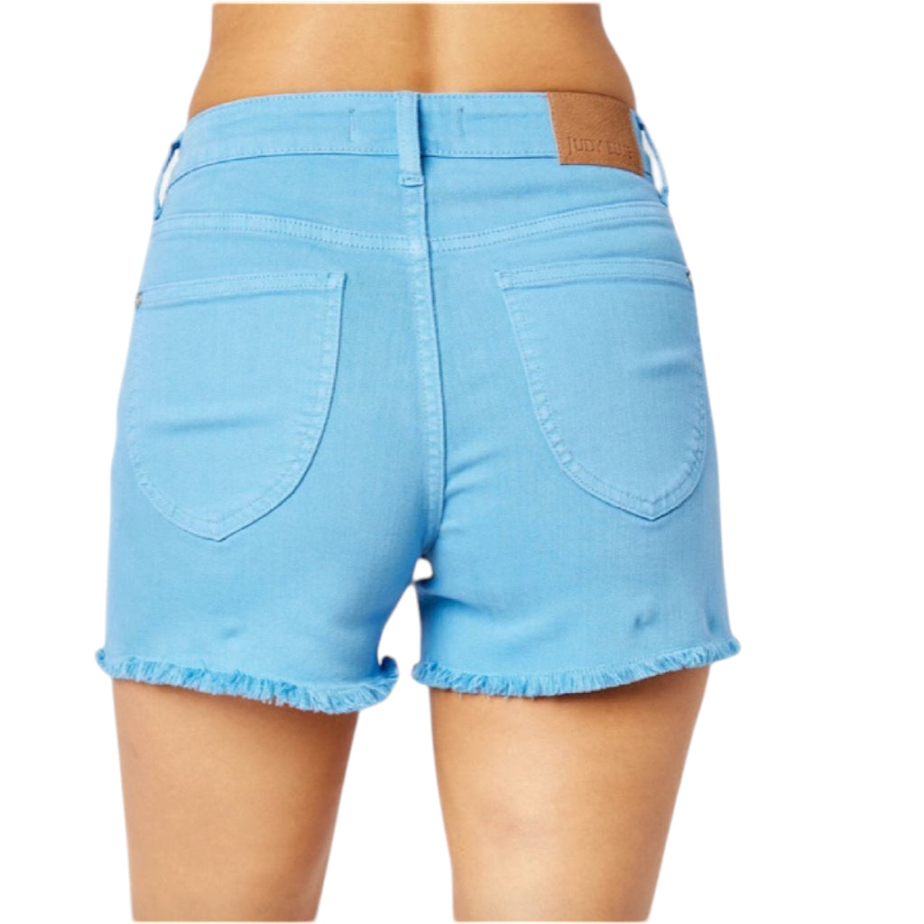 Judy Blue Sky Blue M/R Garment Dyed Fray Hem Shorts JB150267