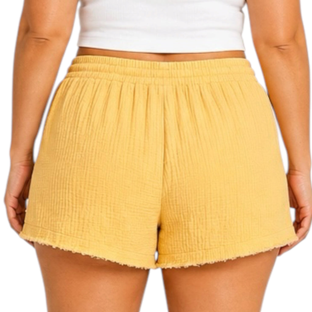 Plus Dusty Yellow Gauze Shorts