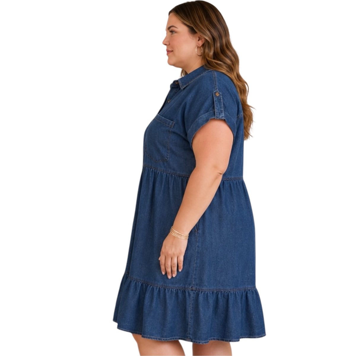 Plus Dark Chambray Collared Mini Shirt Dress