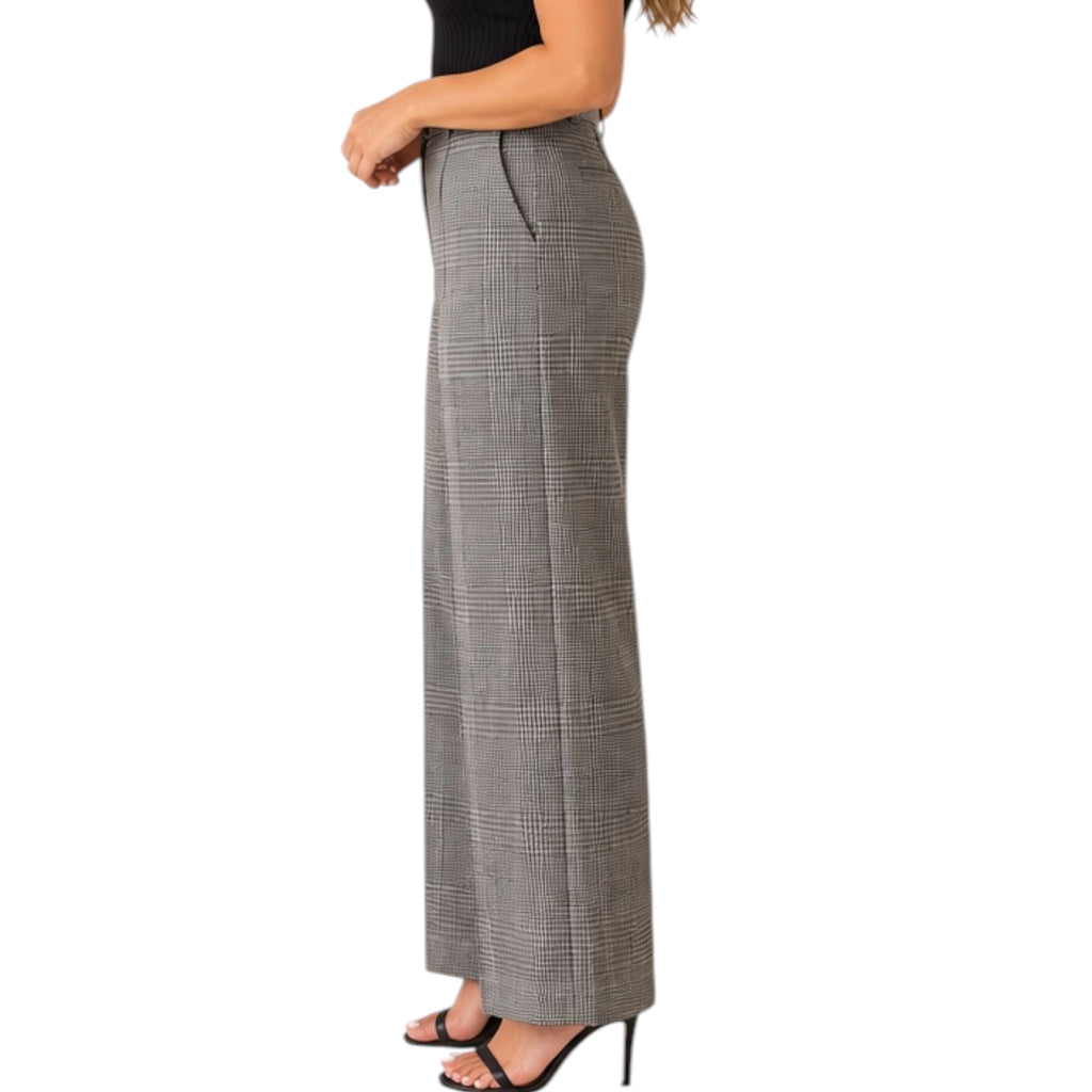 Charcoal Plaid Wide Leg Trouser Pants