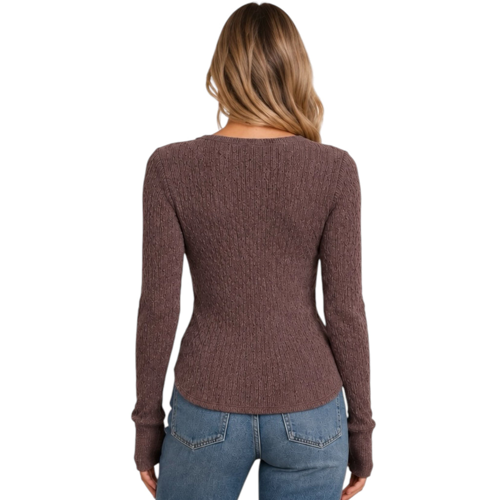 DEEP PLUM TEXTURED CREW NECK L/S TOP W/ THUMBHOLE DETAIL