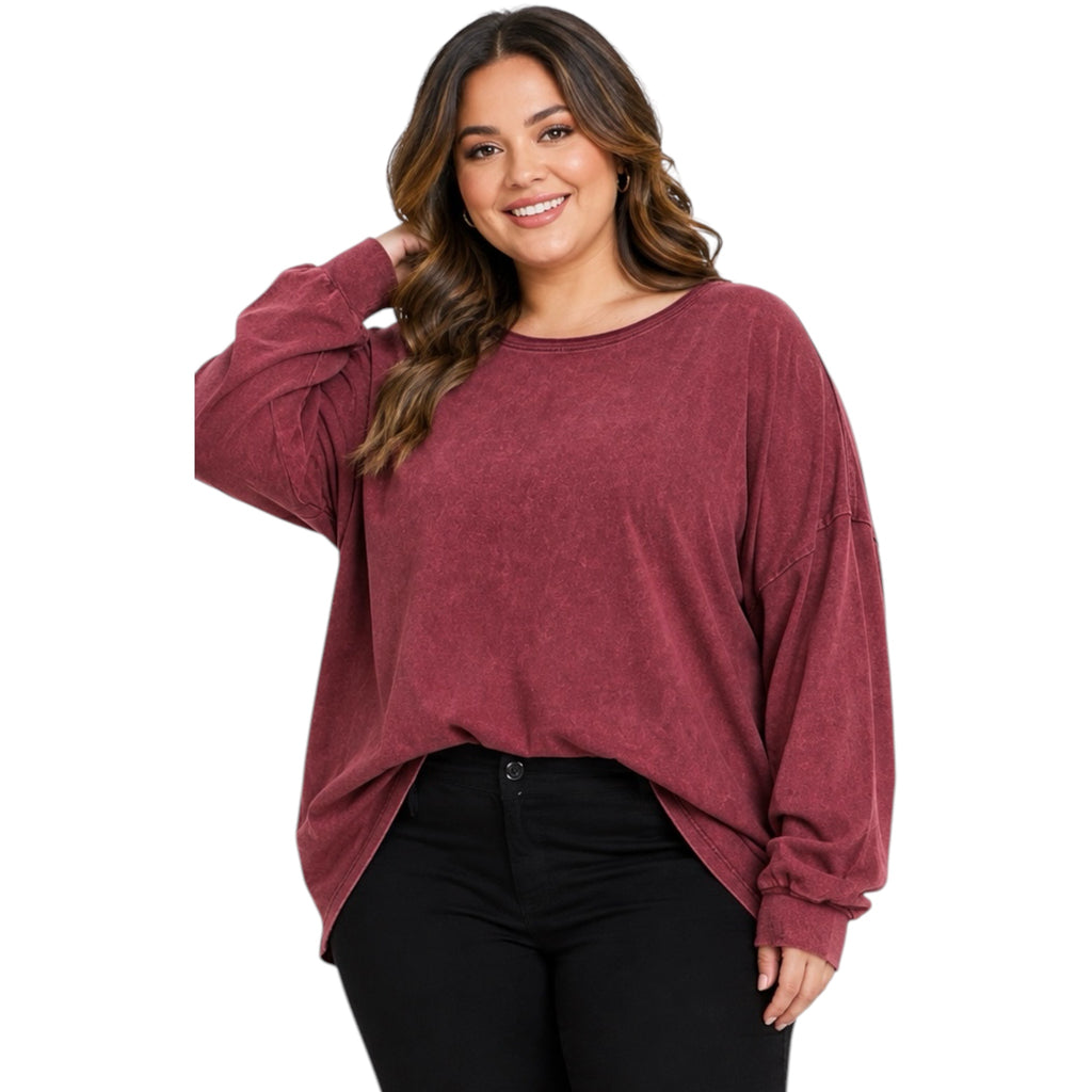 Plus Wine Knit Vintage Washed Top