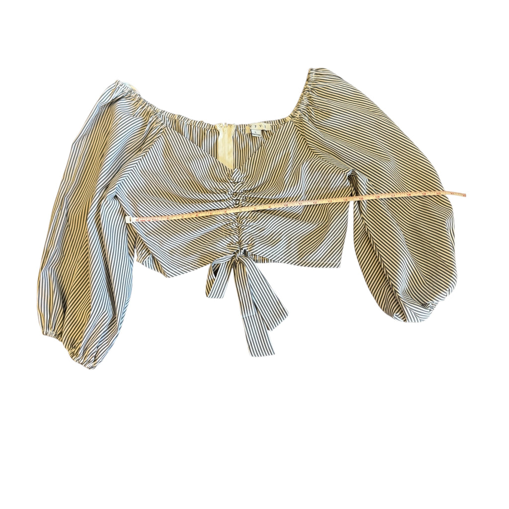 Hyfve Gray & White Striped Long Sleeve Crop Top Size L-RF