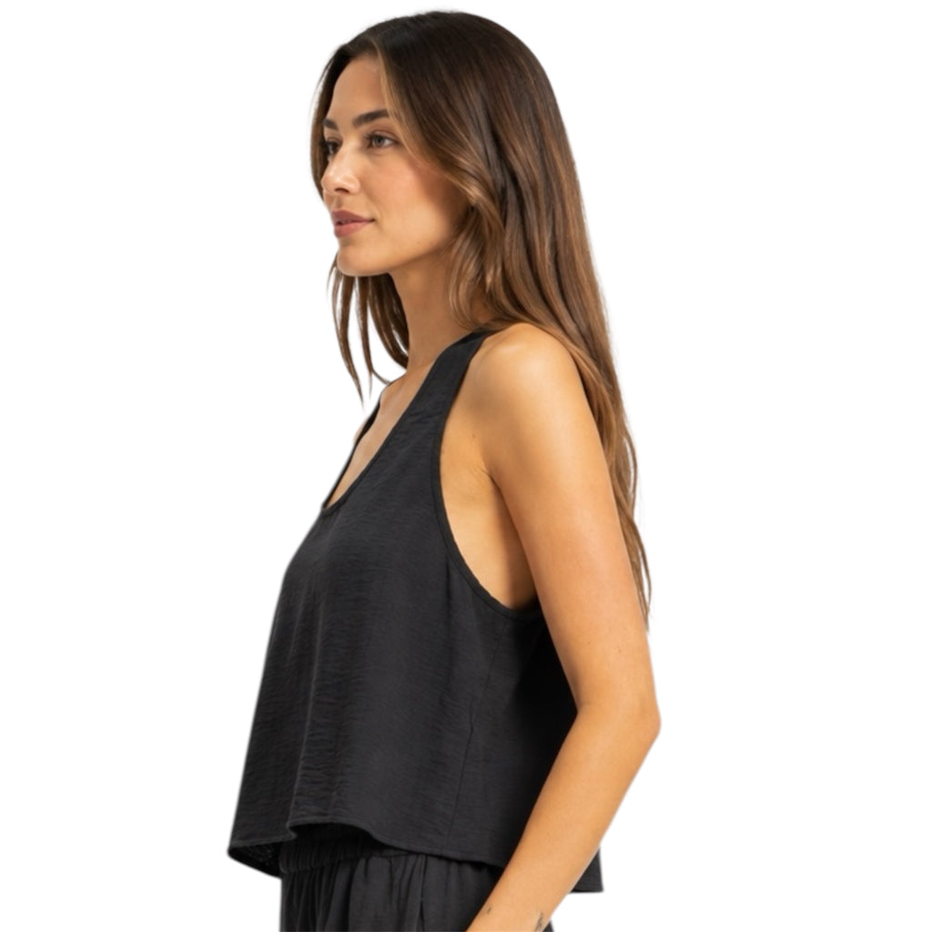 Black Flowy Scoop Neck Tank