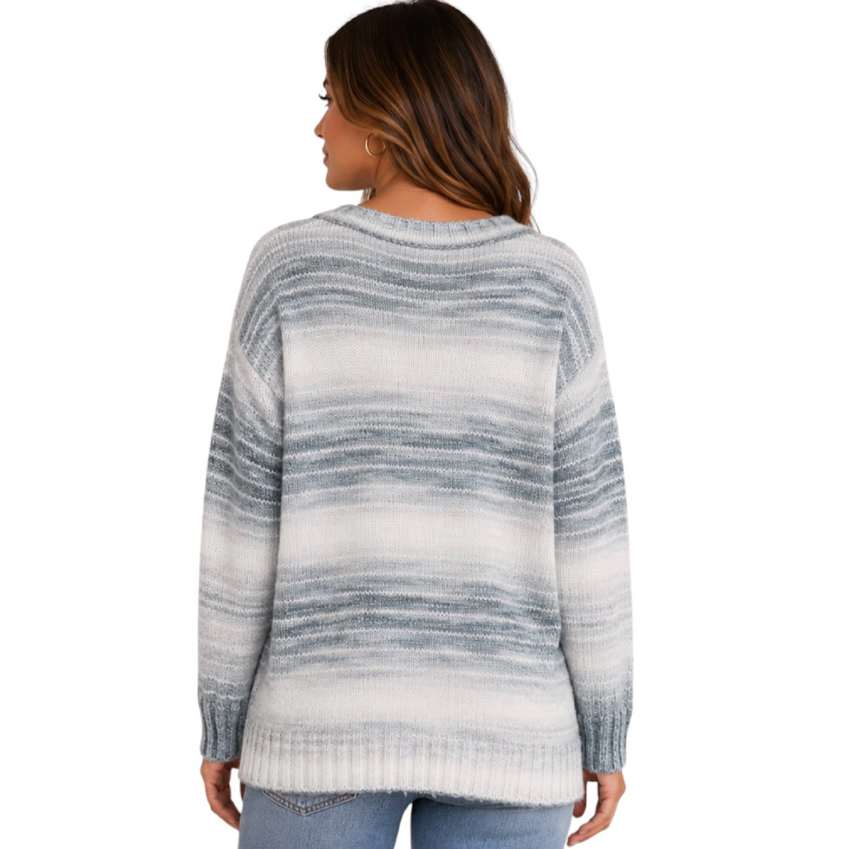 Z Supply Dusty Indigo Autumn Stripe V-Neck Sweater