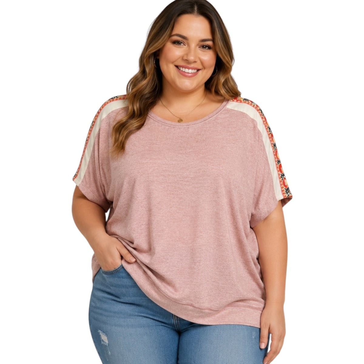 Plus Heather Pink Slub Knit Dolman Top