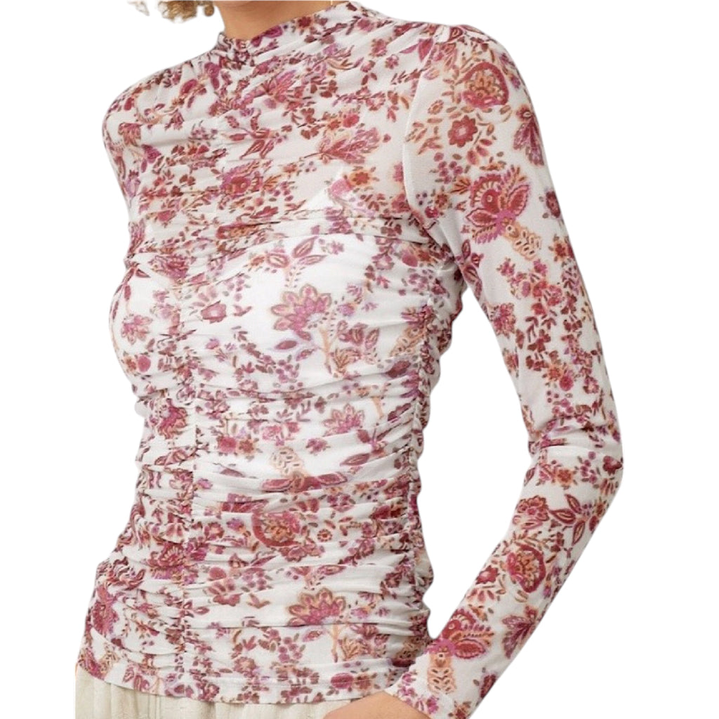 Ivory Mock Neck Ruching Top