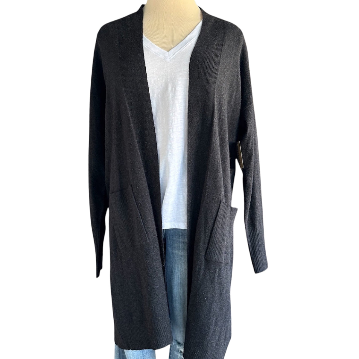Liz Claiborne Black Shimmer Open Front Cardigan Size Large-RF