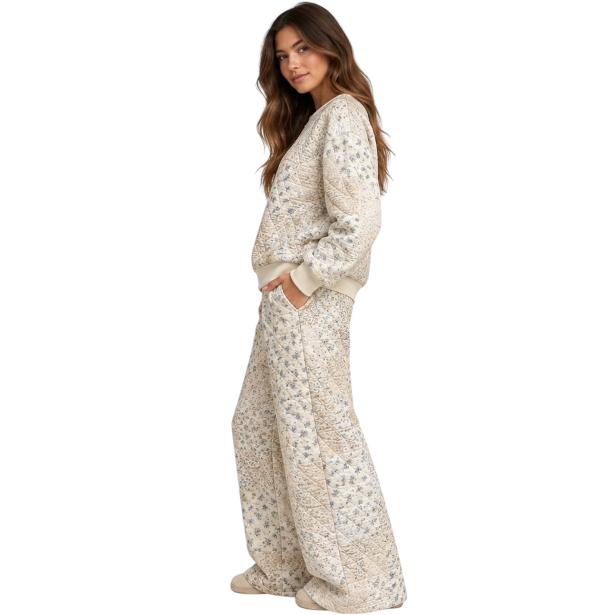 Cream Floral Patchwork Top and Pant Set