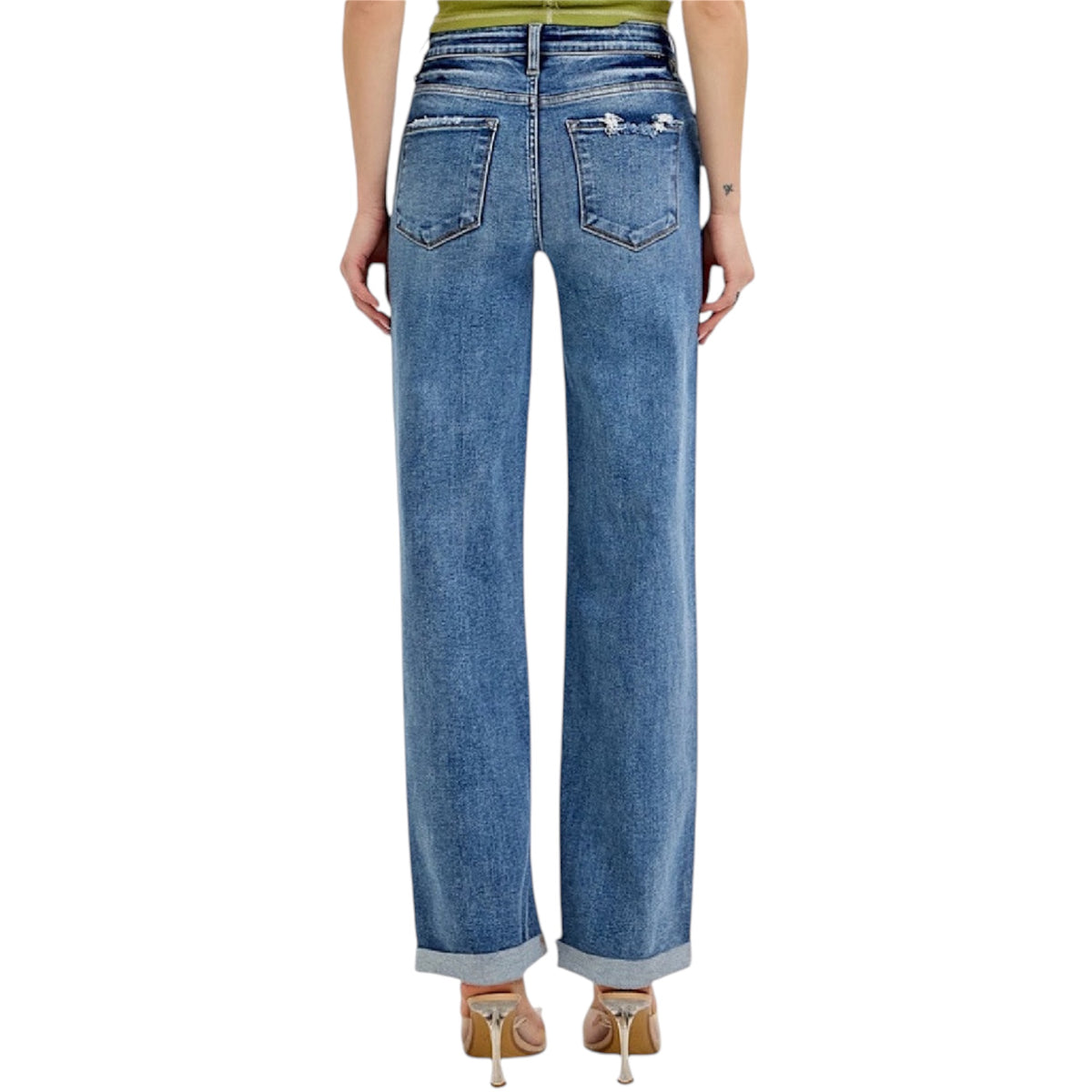 RISEN RDP5983 Medium Wash High- Rise Wide Baggy Jeans