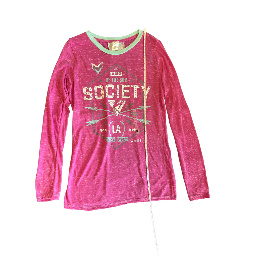 Society Pink Drop Top Long Sleeve Crew Top Size Large-RF