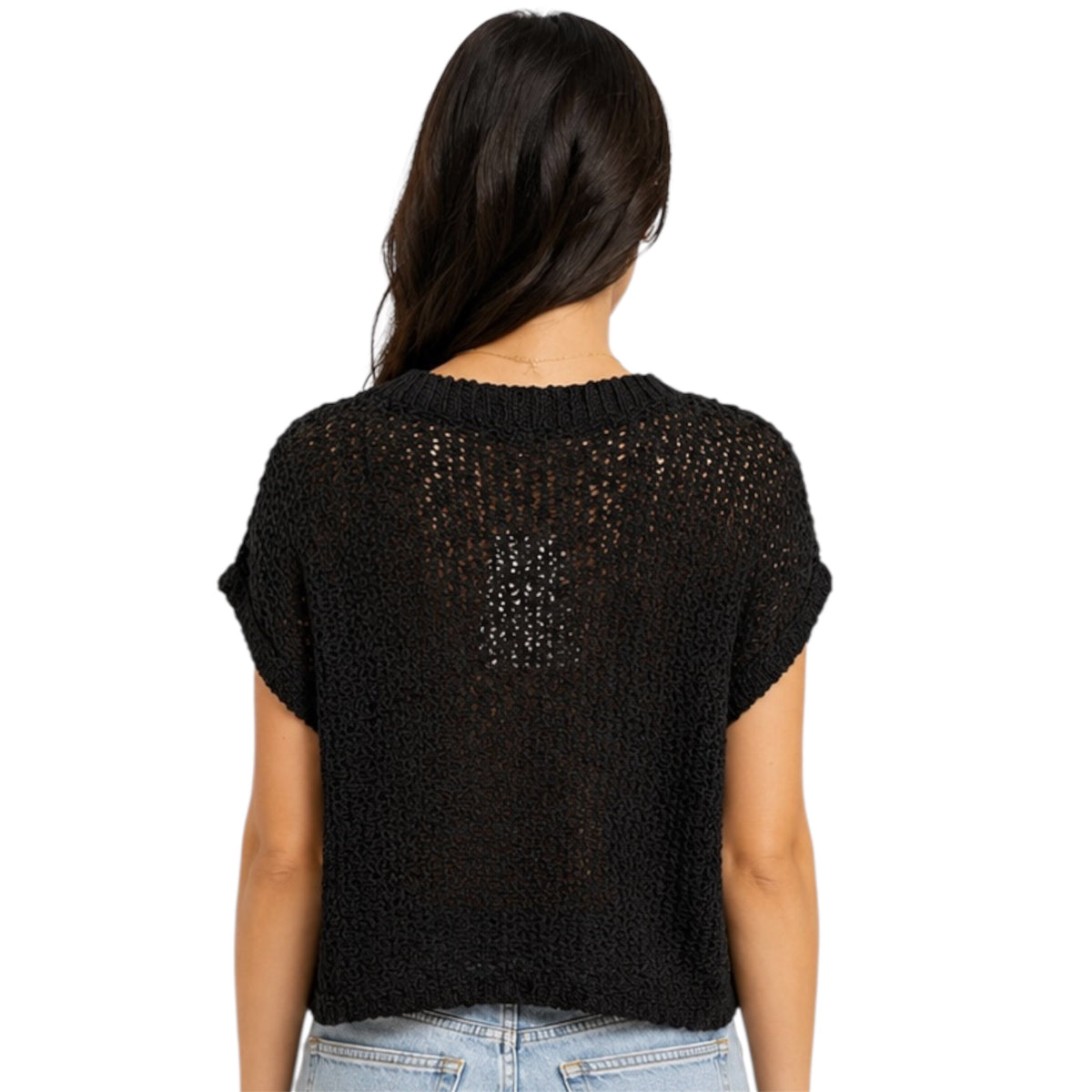 Black Knitted Sweater Top with Pocket Detail