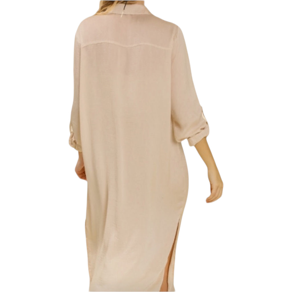 Champagne Satin Button Down Midi Dress