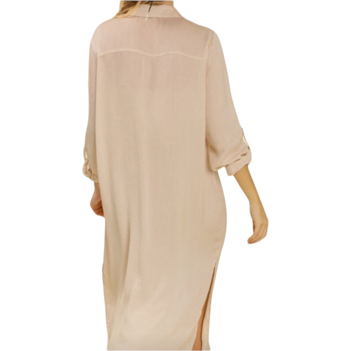 Champagne Satin Button Down Midi Dress