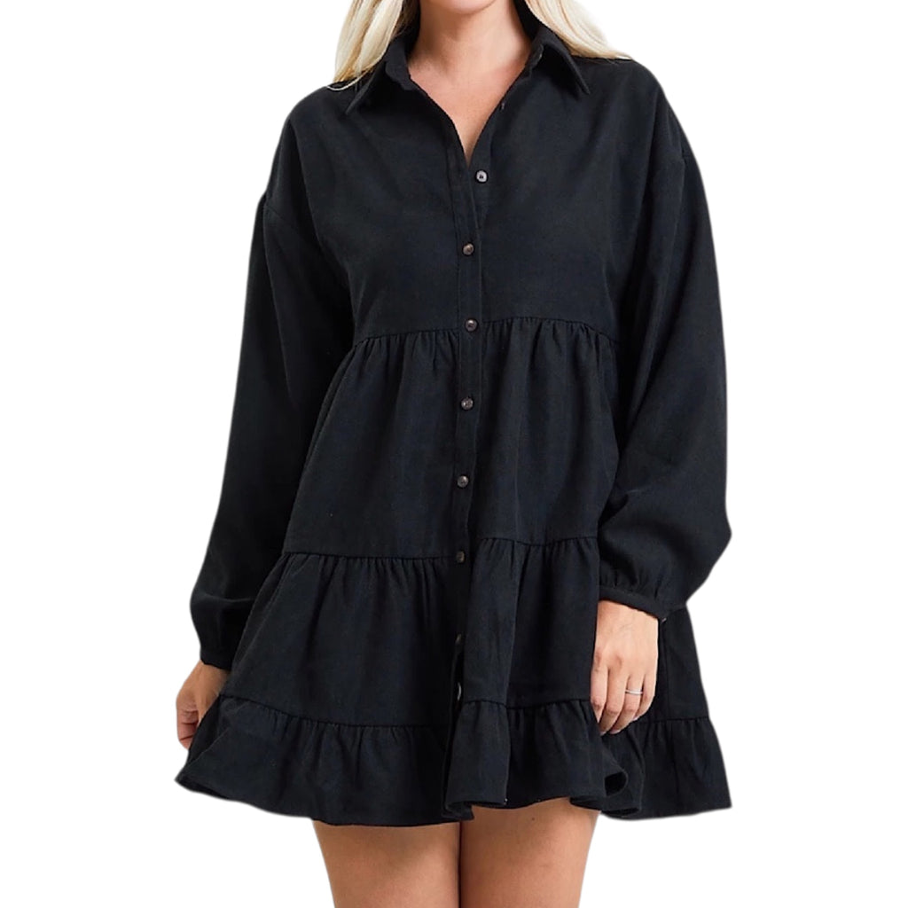 Black Button Closure Mini Dress