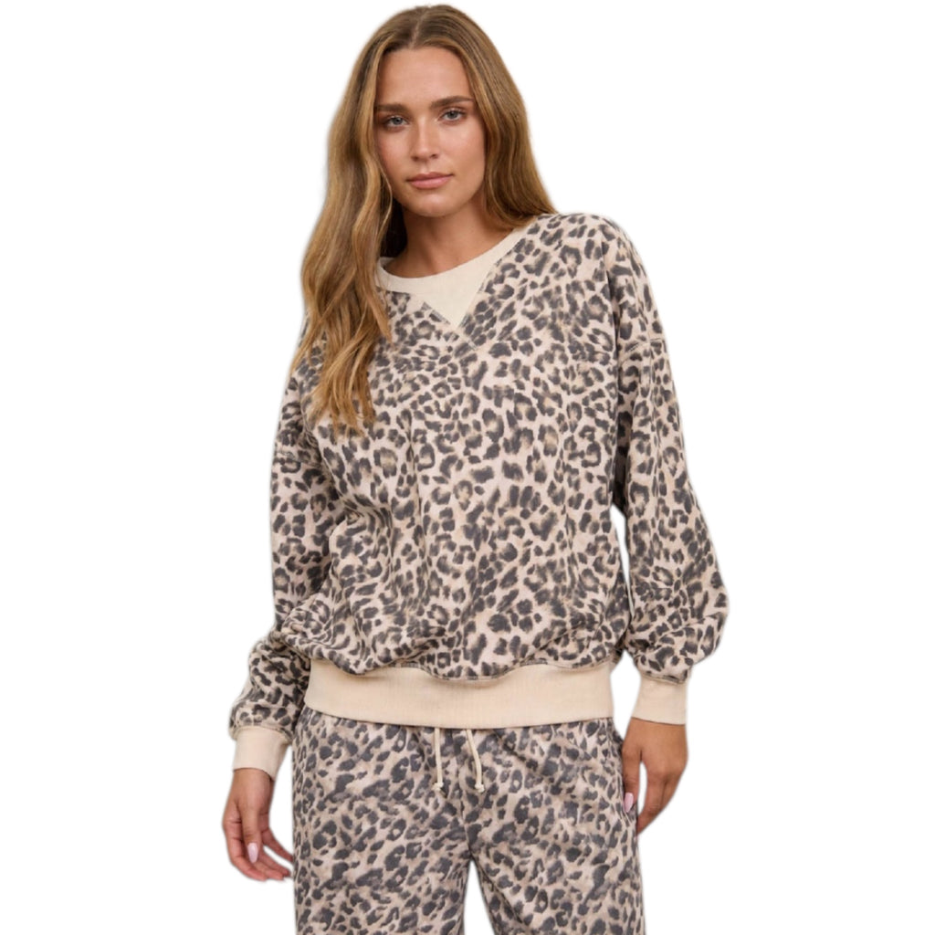 Cream Multi Leopard Boxy Long Sleeve Top