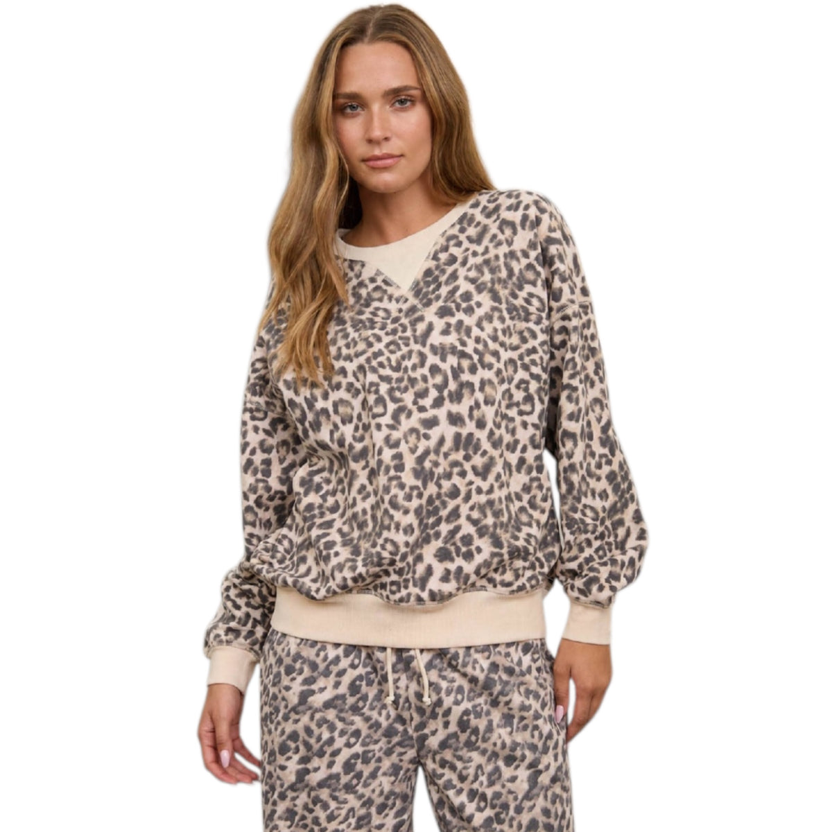 Cream Multi Leopard Boxy Long Sleeve Top