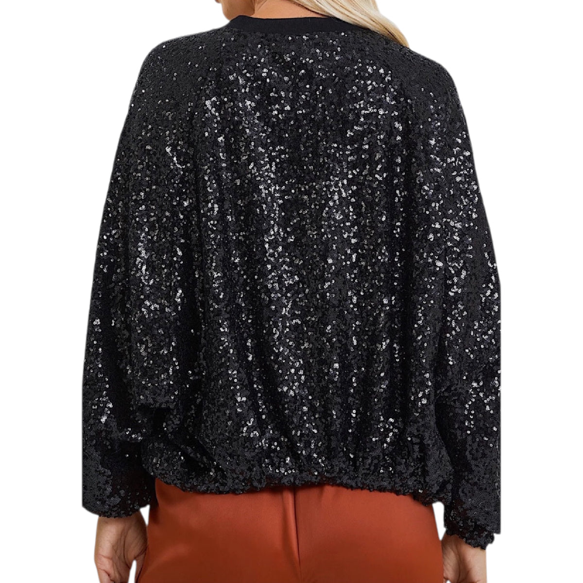 Black Sequin Bomber Jacket