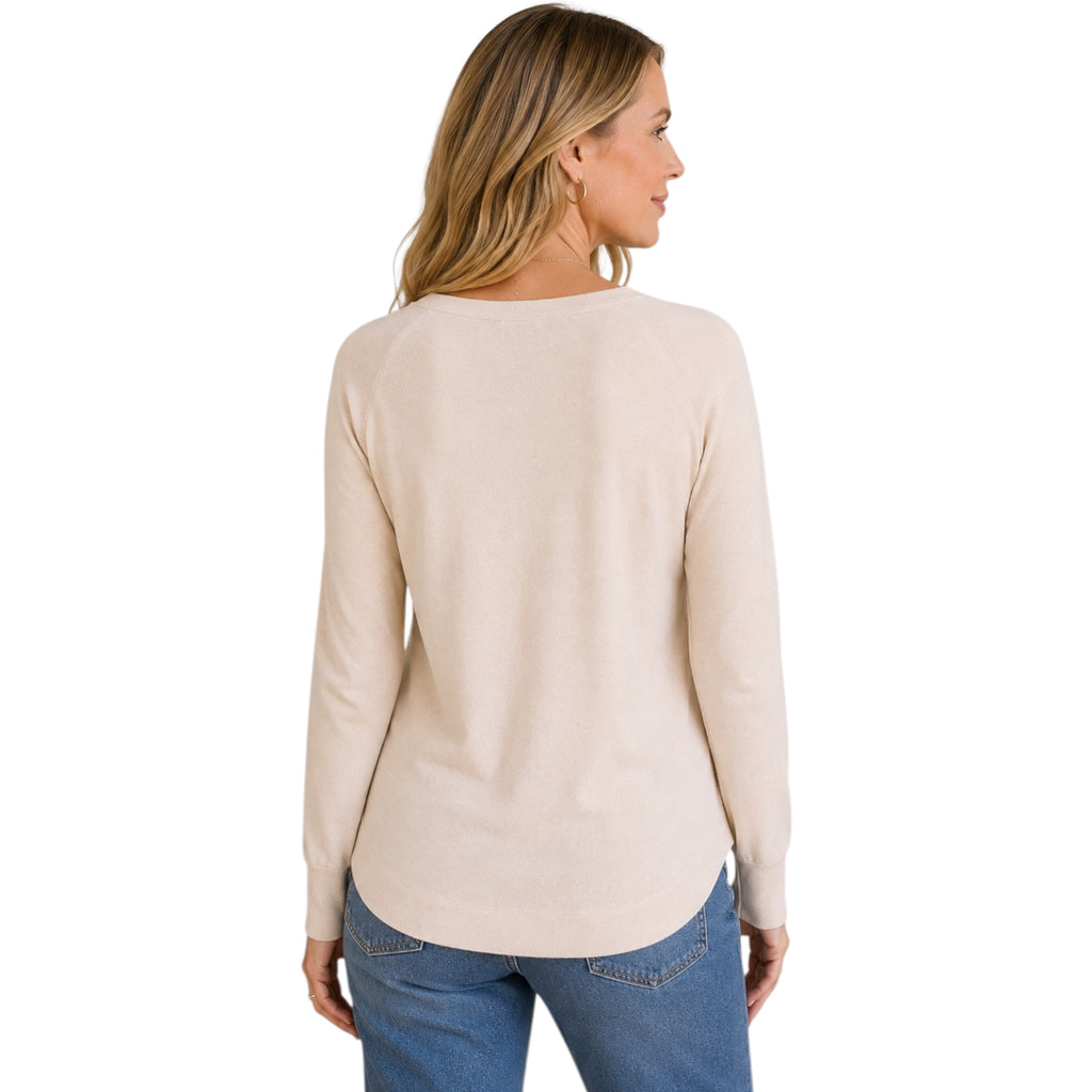 Oatmeal Boat Neck Lurex Sweater with Hi-Low Hem