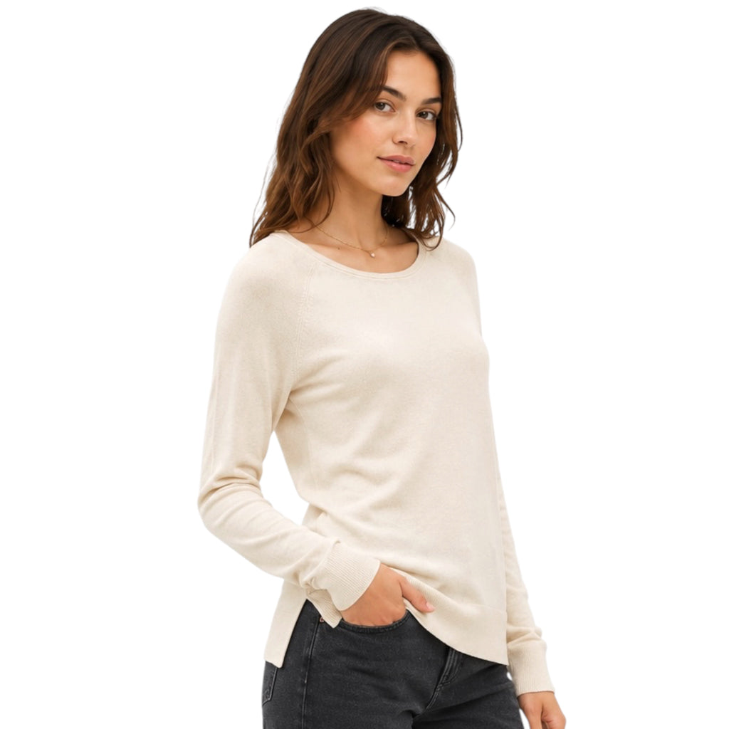 Oatmeal Round-Neck Raglan Sweater