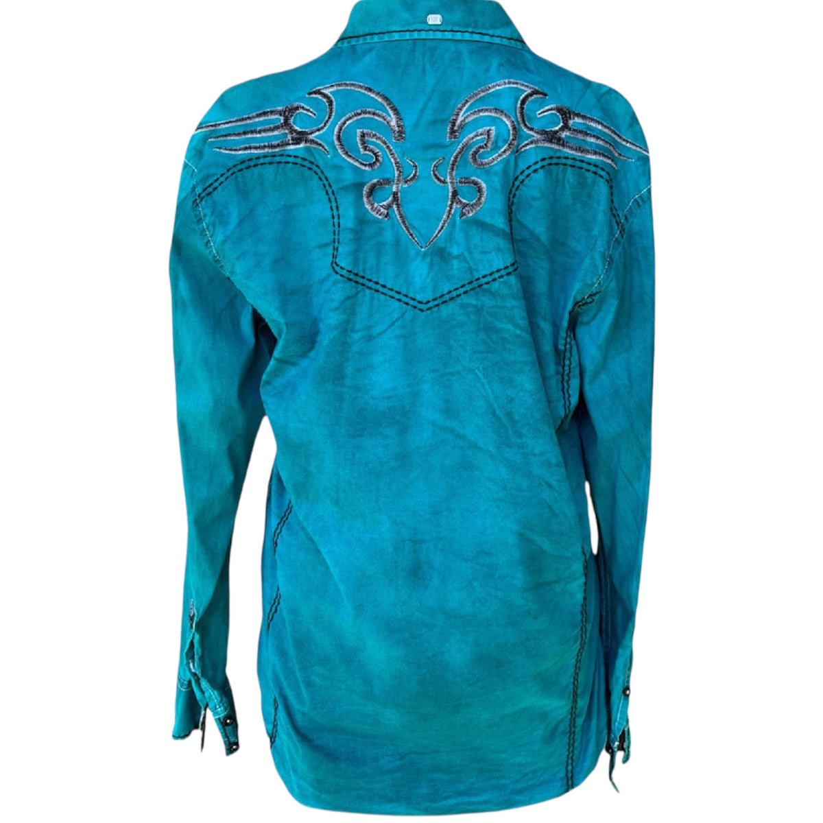 ROAR Turquoise Embroidered Button Up Shirt Size Large-RF