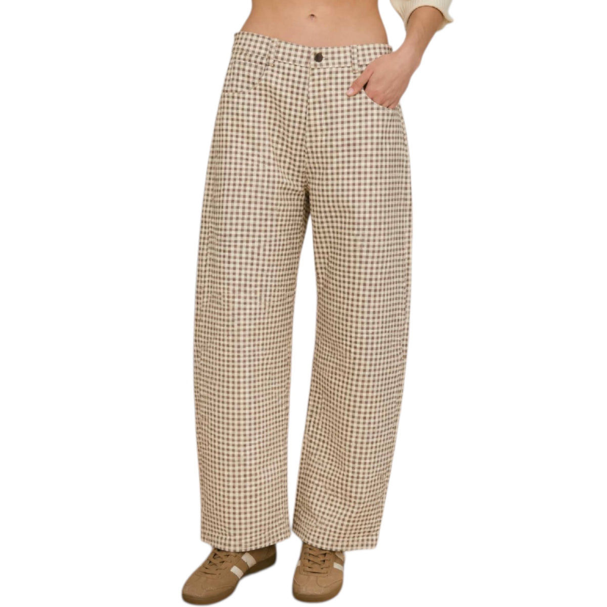 Taupe Gingham Barrel Pants  GINGHAM BARREL PANTS