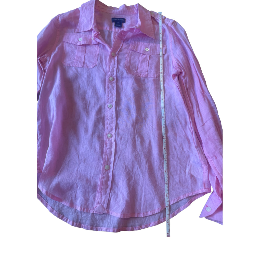 Pink Sheer Button Up Top Size 14/XS -RF