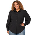 Plus Black Long Cuff Lantern Puff Sleeve Button Down Blouse