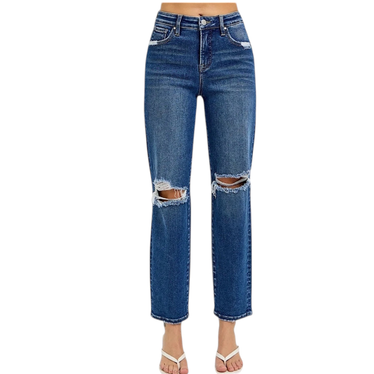 RISEN PGA21029 DK Tummy Control H/R Crop Girlfriend Jeans