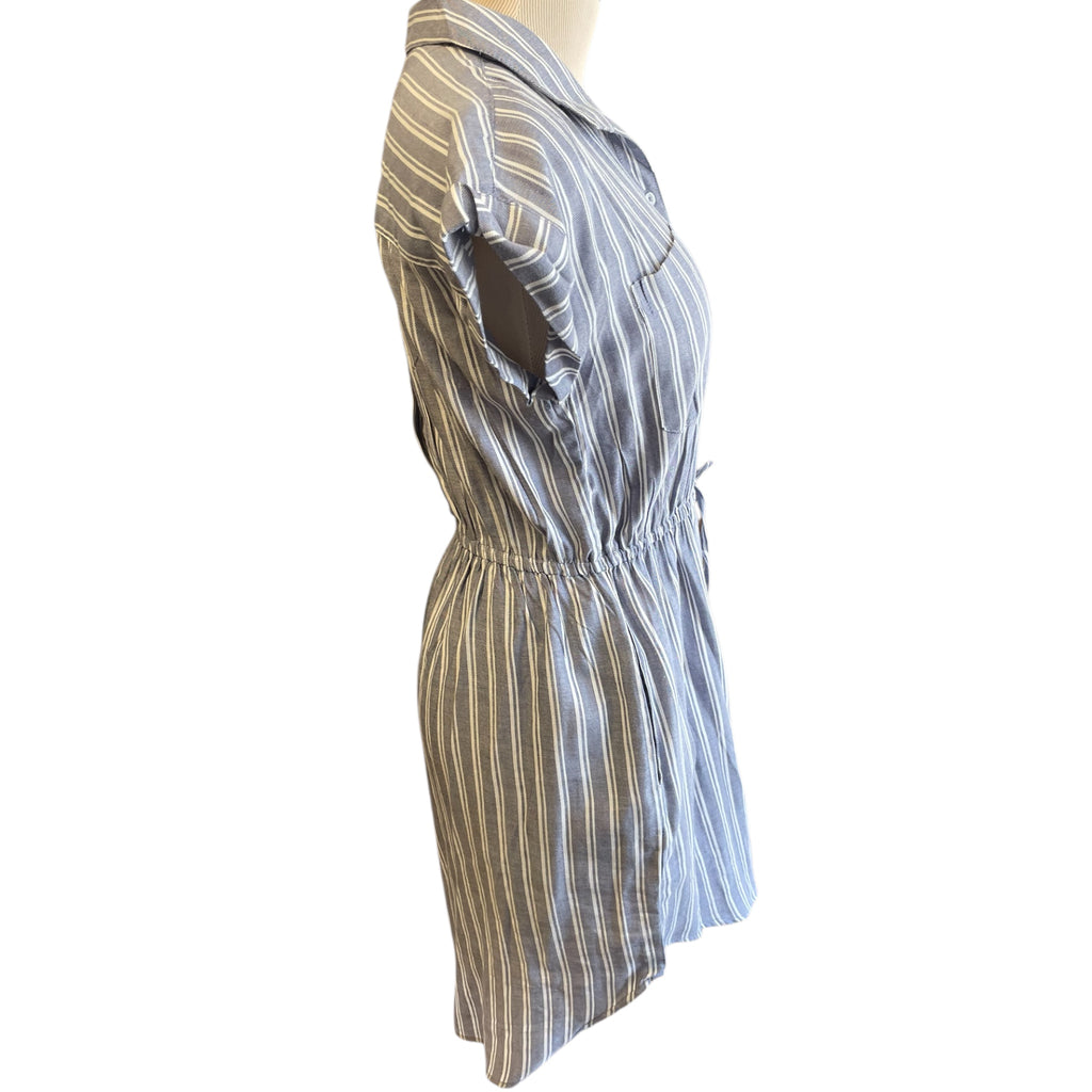 Japna Dusty Blue & White Striped Button Front Mini Dress Size M - RF