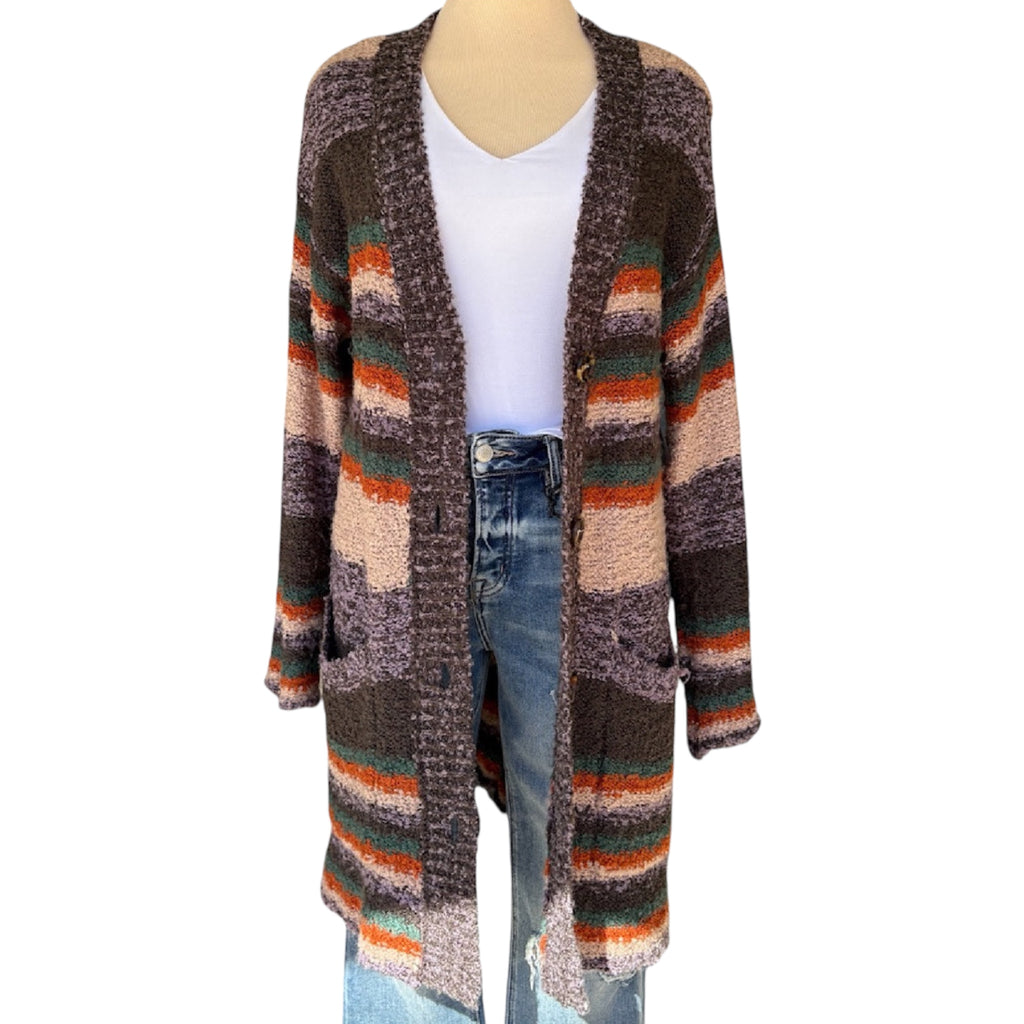 Umgee Multi Color Striped Button Up Cardigan Size Small-RF