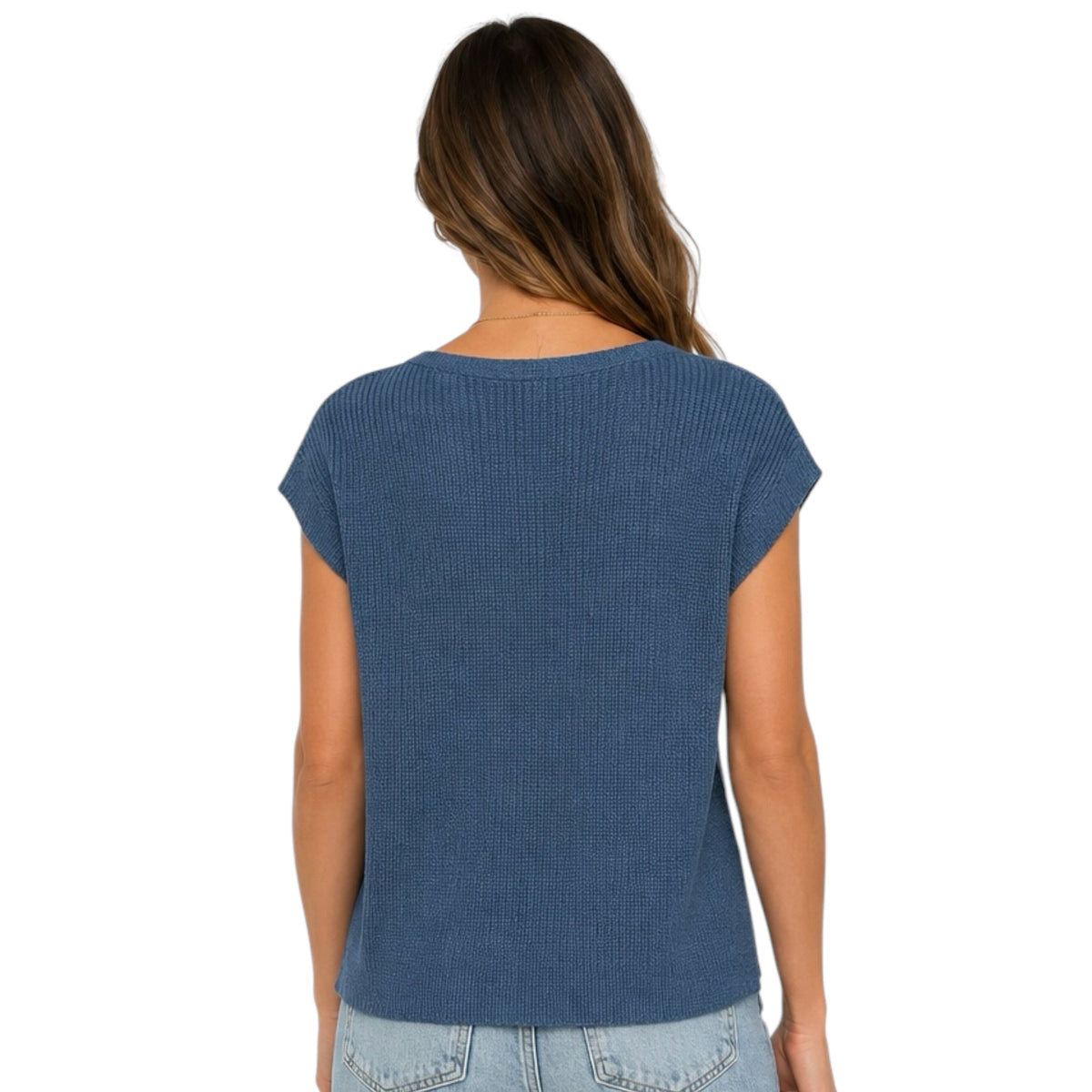Teal V-Neck Cap Sleeve Sweater Top