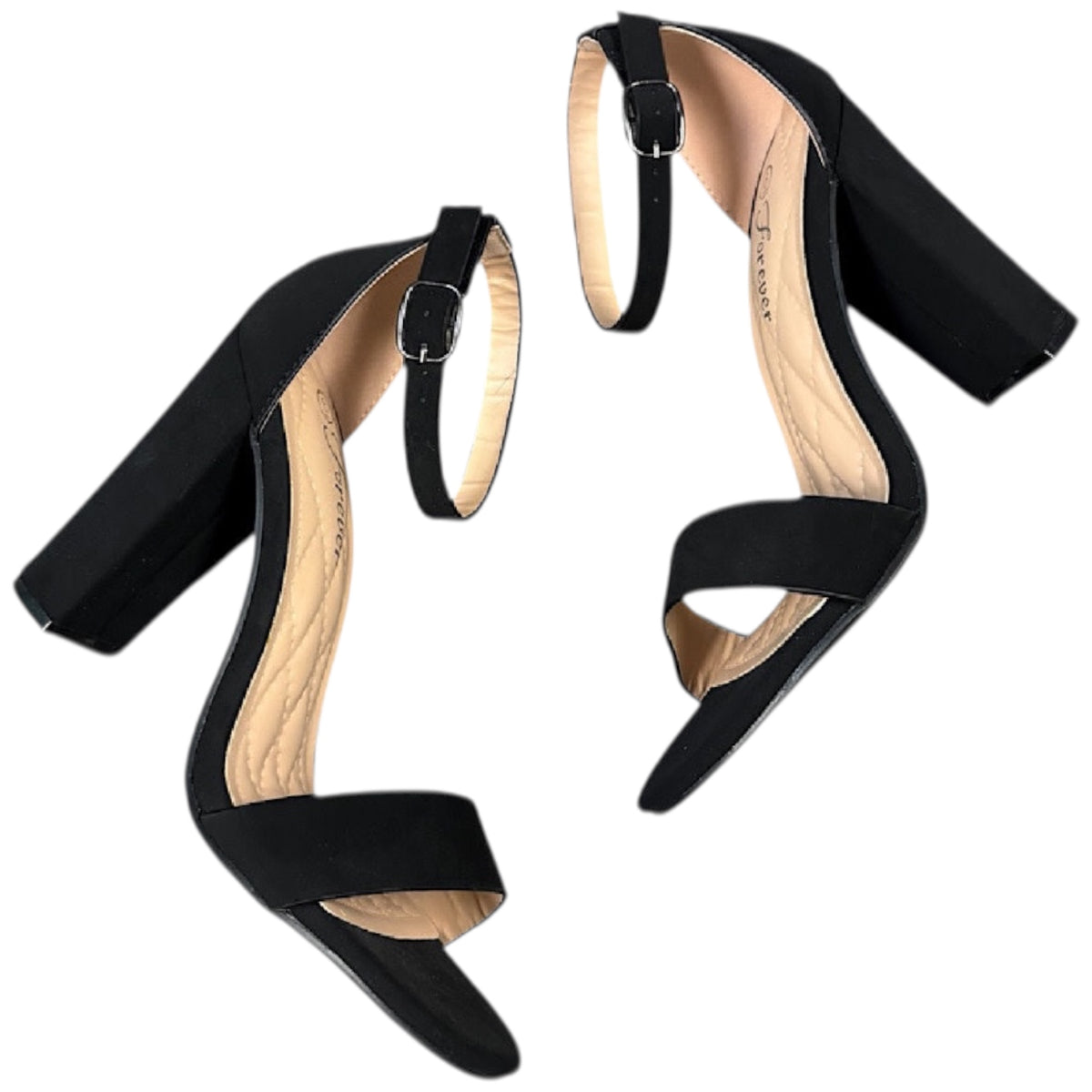 Black Nub Chunky Heel with Ankle Strap