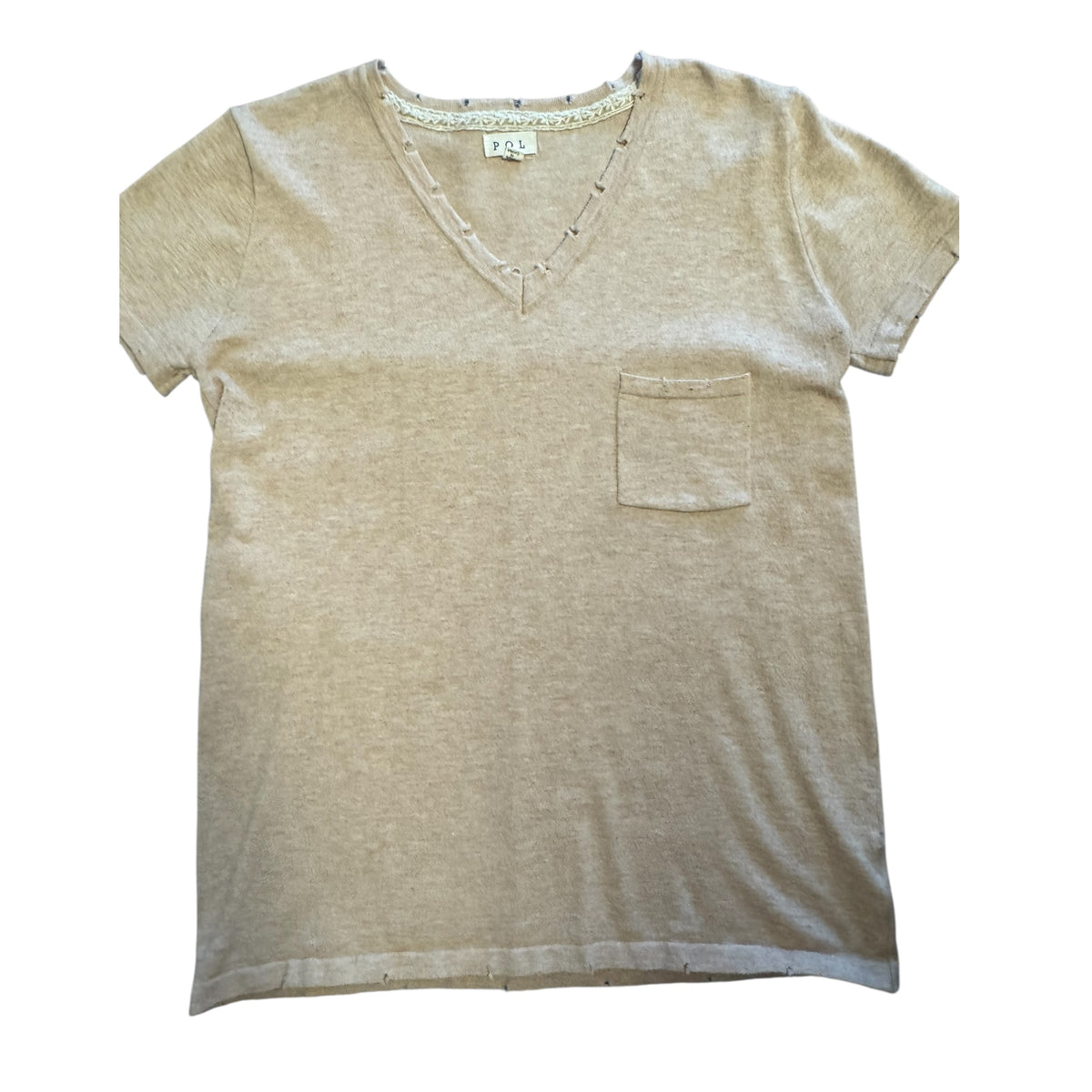 POL Heather Beige Distressed Pocket T-Shirt Size S - RF