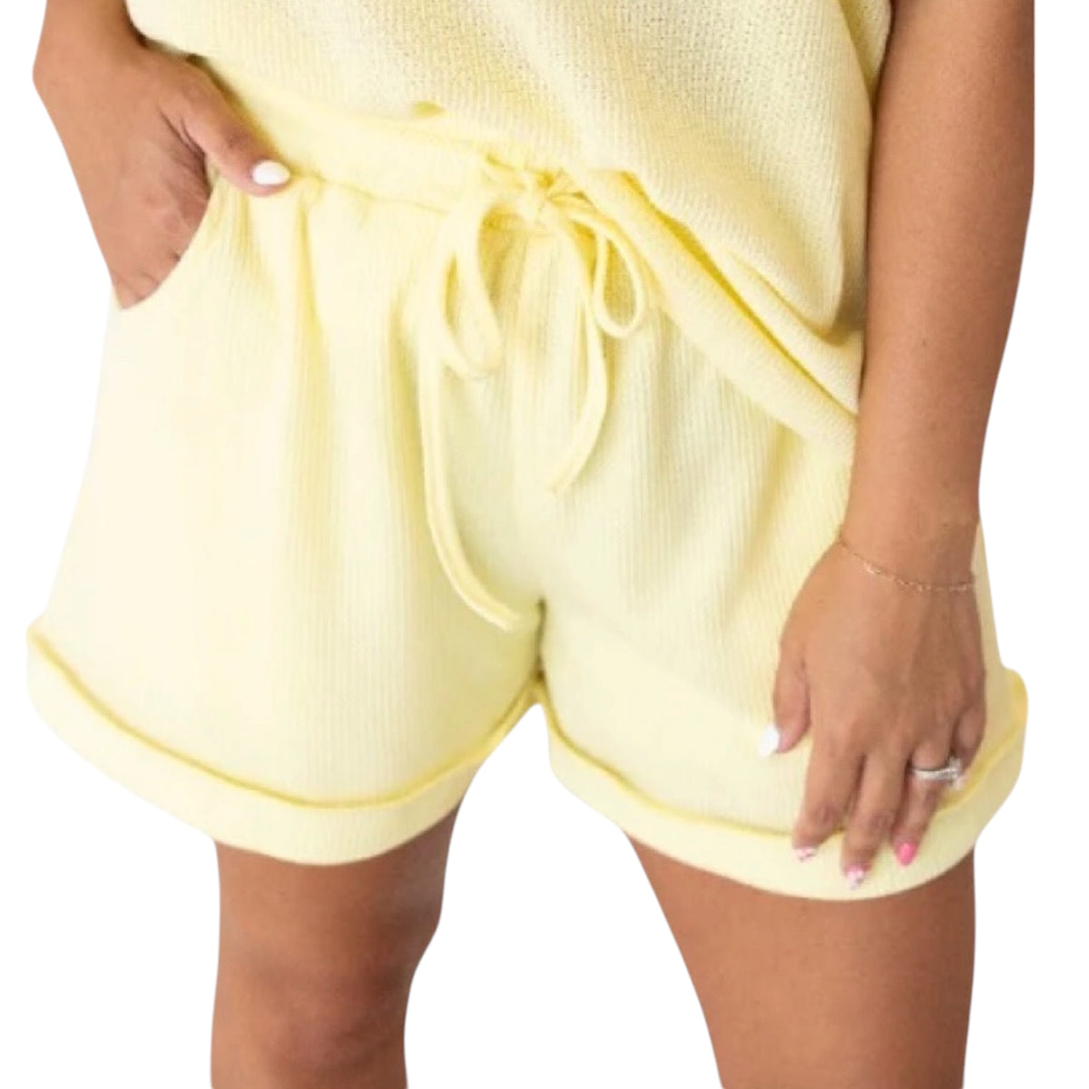 Yellow Waffle Knit Shorts