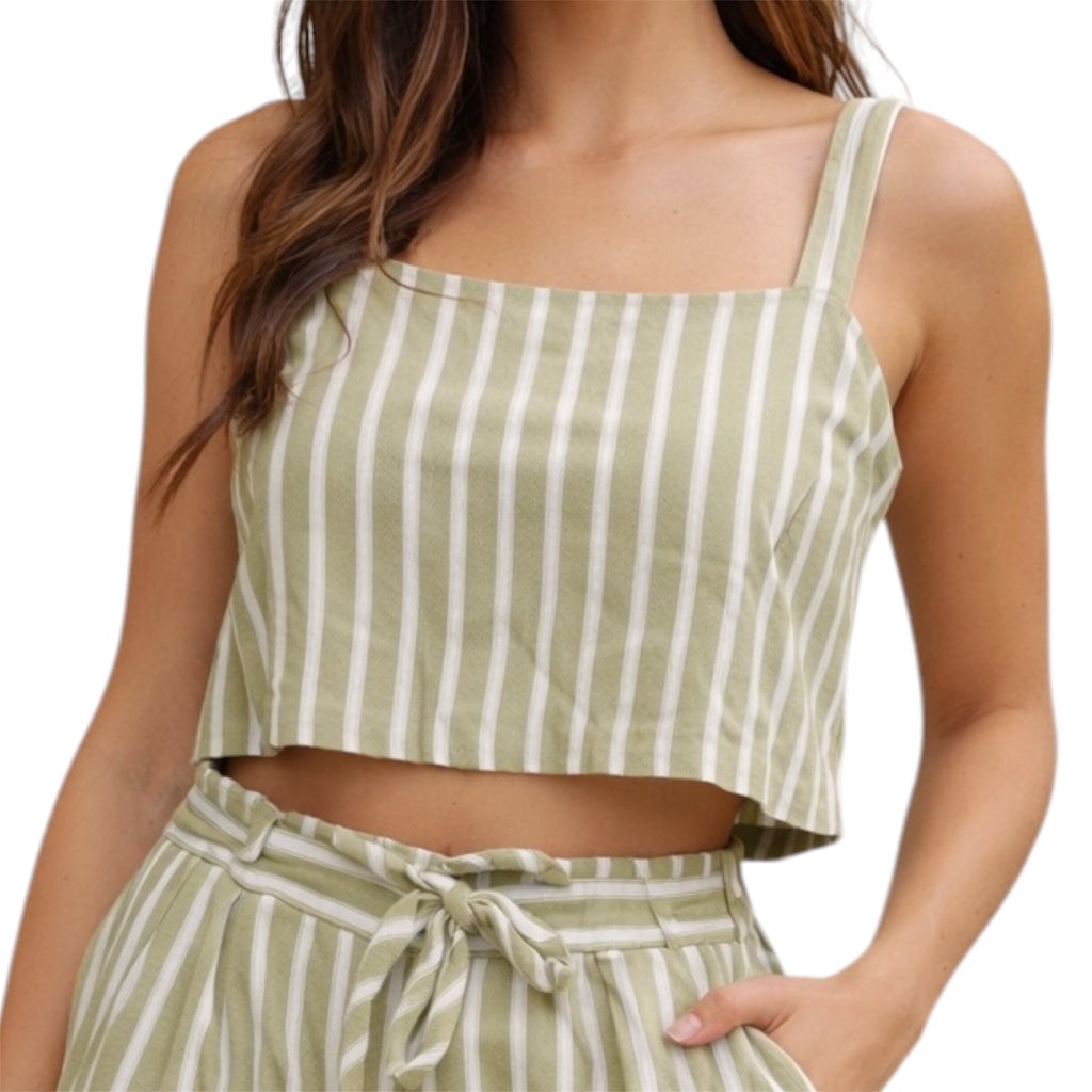 Light Olive Stripe Crop Tank